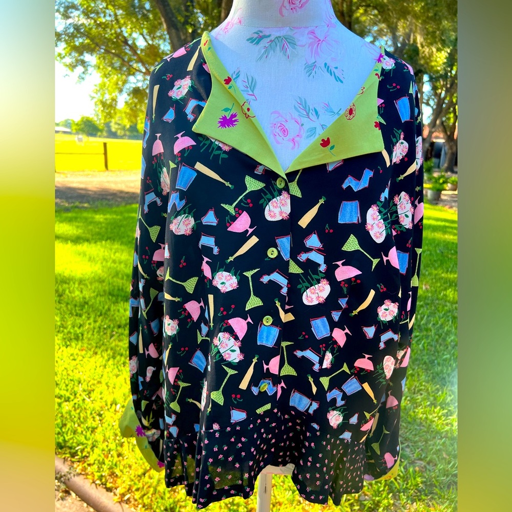 Fun Cocktails & Flowers Anyone! 90’s Vintage Jacket Style Top & Skirt. So happy!